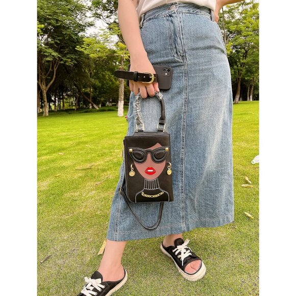 Unique 3D Lady Face PU Leather Satchel Funky Hobo & Crossbody Bags for Women's - Picture 9 of 9